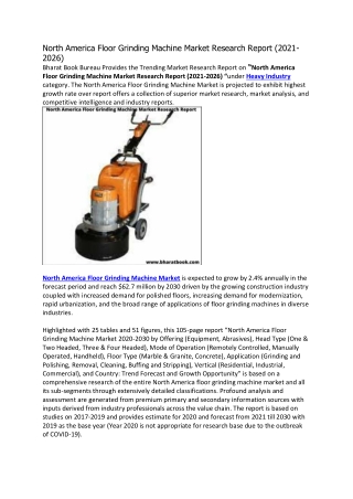 North America Floor Grinding Machine Market Research Report (2021-2026)