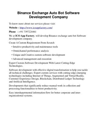 Binance Exchange Auto Bot Software Development Company