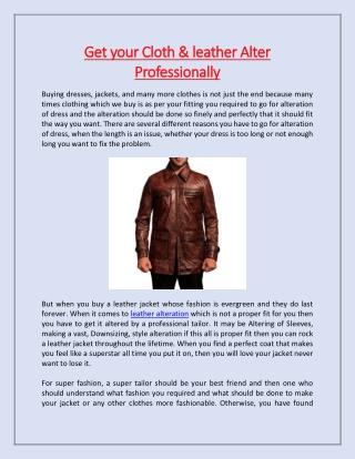 Get your Cloth & leather Alter Professionally