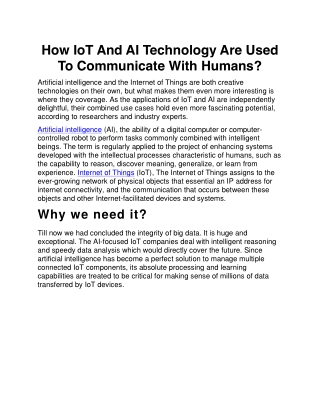 How IoT And AI Technology Are Used To Communicate With Humans
