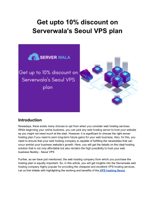 Get up to 10% discount on Serverwala's Seoul VPS plan