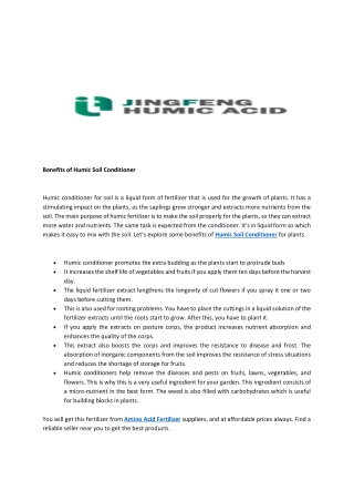 Benefits of Humic Soil Conditioner