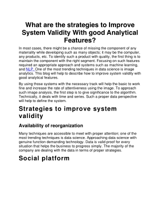 What are the strategies to Improve System Validity With good Analytical Features