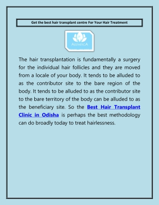 Get the best hair transplant centre For Your Hair Treatment