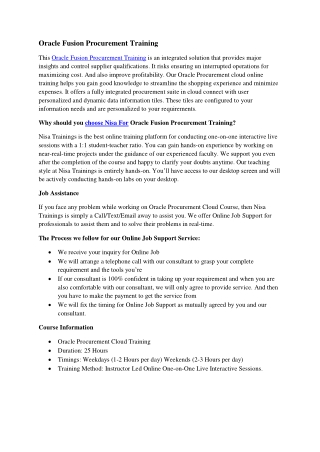 Oracle Fusion Procurement Training