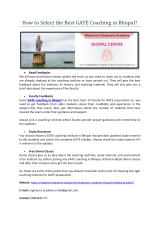 How to Select the Best GATE Coaching in Bhopal