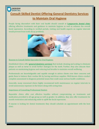 Consult Skilled Dentist Offering General Dentistry Services to Maintain Oral Hygiene