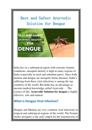 Best and Safest Ayurvedic Solution for Dengue