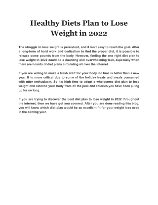 Healthy Diets Plan to Lose Weight in 2022
