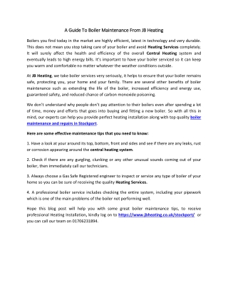 A Guide To Boiler Maintenance From JB Heating