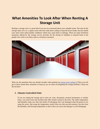 What Amenities To Look After When Renting A Storage Unit