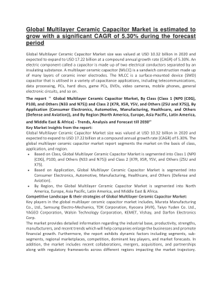 Global Multilayer Ceramic Capacitor Market is estimated to grow with a significant CAGR of 5