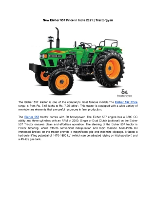 New Eicher 557 Price in India 2021 | Tractorgyan