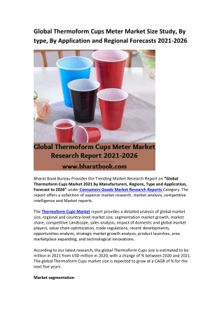 Global Thermoform Cups Meter Market Research Report 2021-2026