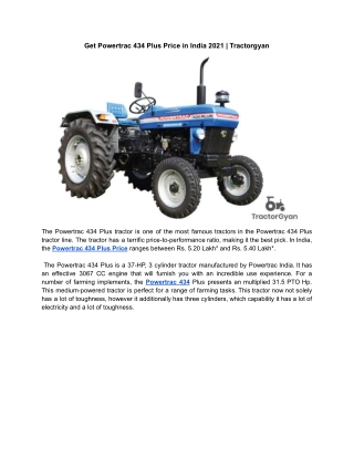 Get Powertrac 434 Plus Price in India 2021 | Tractorgyan