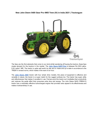 New John Deere 5405 Gear Pro 4WD term (IV) in India 2021 | Tractorgyan
