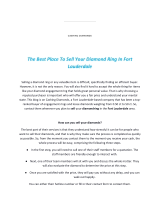 The Best Place To Sell Your Diamond Ring In Fort Lauderdale