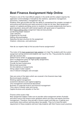 Best Finance Assignment Help Online