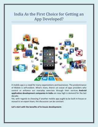 India As the First Choice for Getting an App Developed