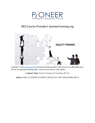 RES Course Provider| pioneertraining.org