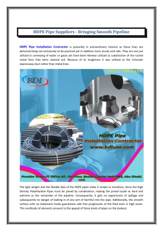 HDPE Pipe Suppliers – Bringing Smooth Pipeline