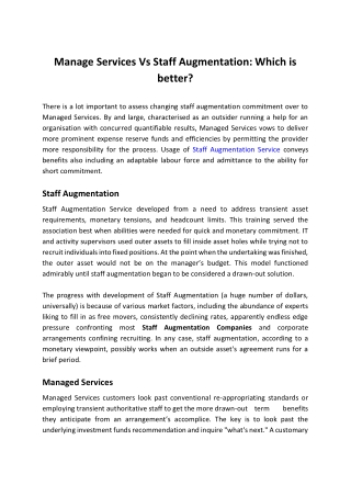 Manage Services Vs Staff Augmentation