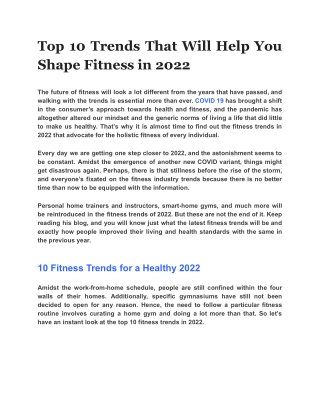 Top 10 Trends That Will Help You Shape Fitness in 2022