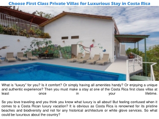 Choose First Class Private Villas for Luxurious Stay in Costa Rica