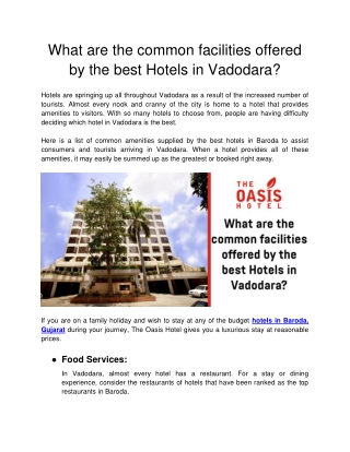 The Oasis Hotel - What are the common facilities offered by the best Hotels in Vadodara(1)