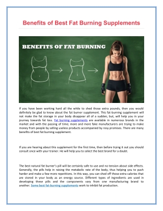 Benefits of Best Fat Burning Supplements