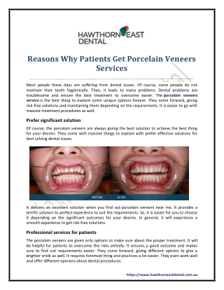 Reasons Why Patients Get Porcelain Veneers Services