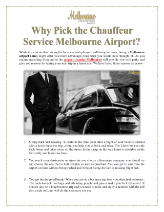 Why Pick the Chauffeur Service Melbourne Airport