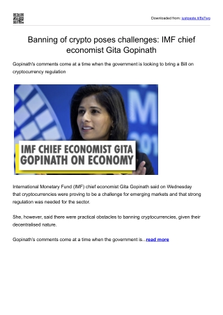 Banning of crypto poses challenges IMF chief economist Gita Gopinath