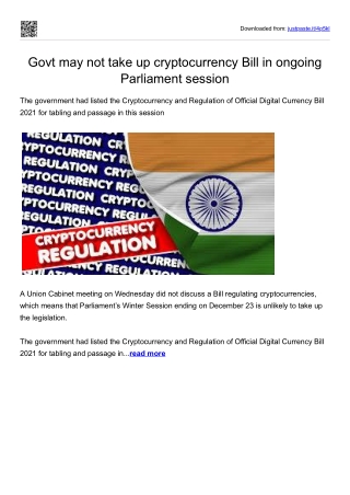 Govt may not take up cryptocurrency Bill in ongoing Parliament session