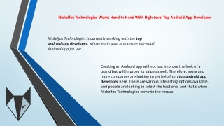 Nickelfox Technologies Works Hand In Hand With High Level Top Android App Developer