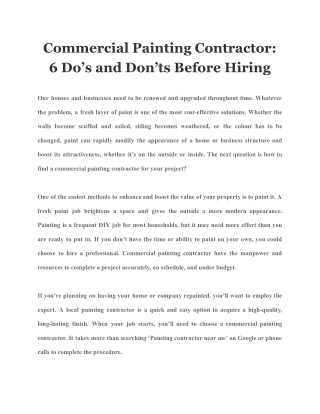 Commercial Painting Contractor: 6 Do’s and Don’ts Before Hiring