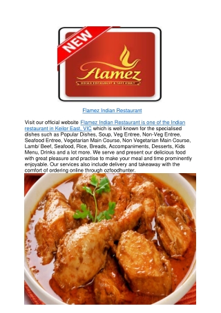 $5 off - Flamez Indian Restaurant Menu Keilor East,VIC