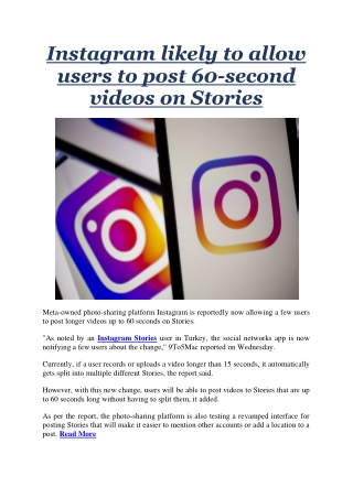 Instagram likely to allow users to post 60-second videos on Stories