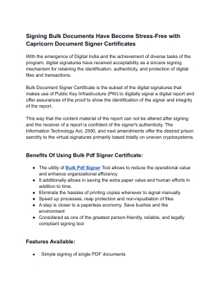 Signing Bulk Documents Have Become Stress-Free with Capricorn Document Signer Certificates