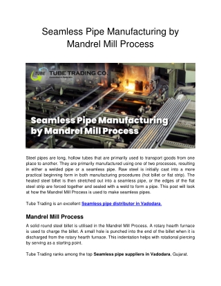 Seamless Pipe Manufacturing by Mandrel Mill Process