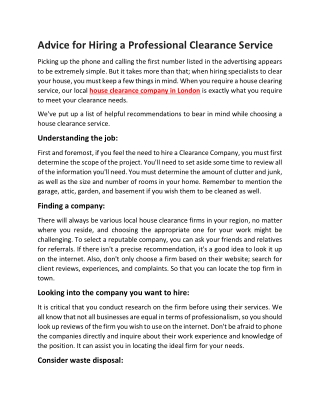 Advice for Hiring a Professional Clearance Service