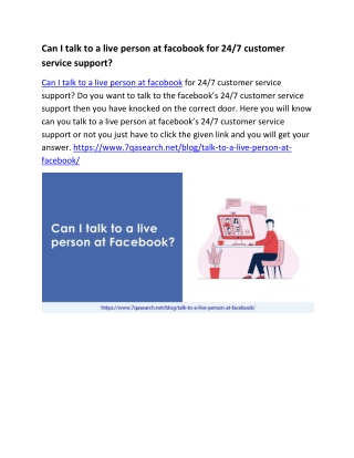 Can I talk to a live person at facobook for 24/7 customer service support?
