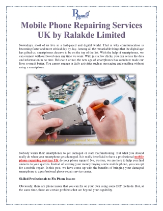 Mobile Phone Repairing Services UK by Ralakde Limited