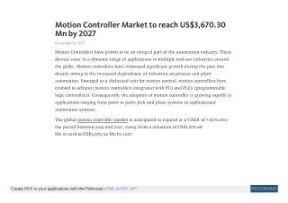Motion Controller Market to reach US$3,670.30 Mn by 2027