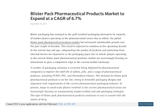 Blister Pack Pharmaceutical Products Market to Expand at a CAGR of 6.7%