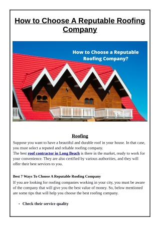 How to Choose A Reputable Roofing Company