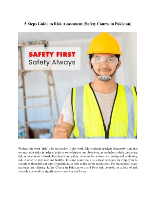 5 Steps Guide to Risk Assessment (Safety Course in Pakistan)