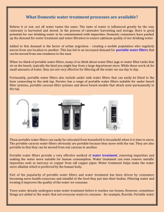 What Domestic water treatment processes are available?
