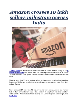 Amazon crosses 10 lakh sellers milestone across India