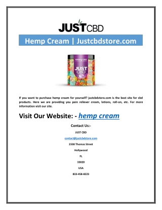 Hemp Cream | Justcbdstore.com